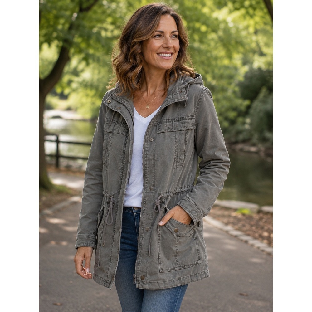 American Eagle Womens Olive Green Utility Anorak Military Jacket Hooded Small